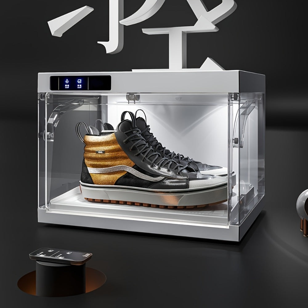 LED Shoe Storage Box Stackable Transparent Plastic with Auto-Open Lid, Clear Sneaker Display Case for Wardrobe Closet Bedroom, Sports Shoe Collection Box White 1-4 Pack