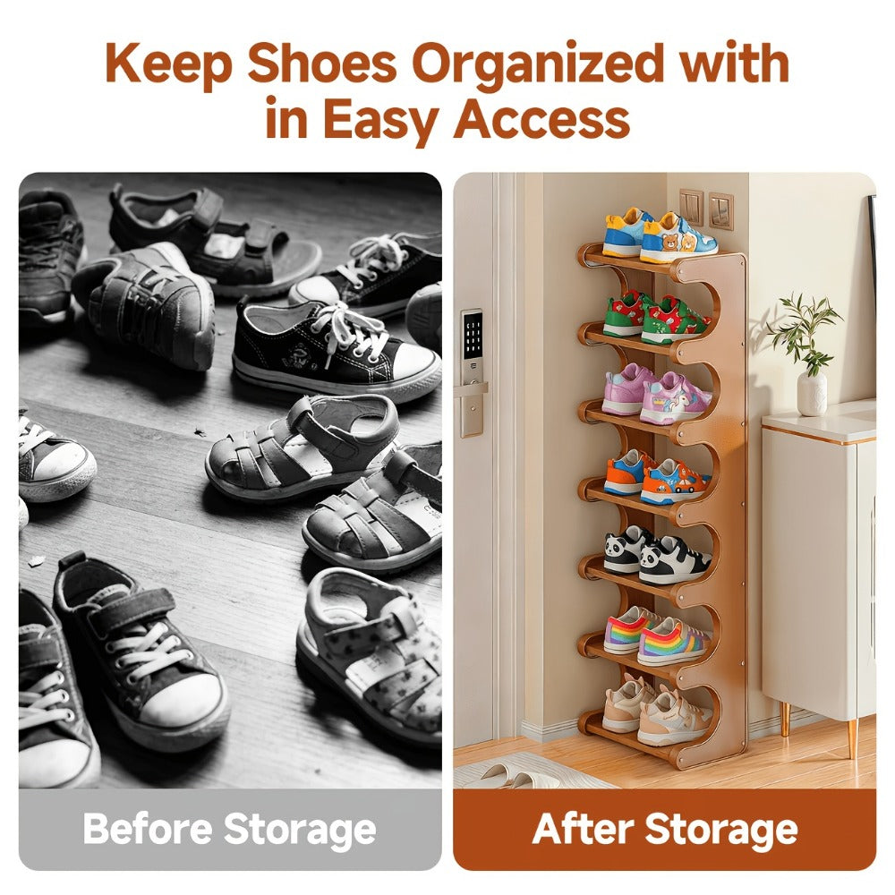 Bamboo Shoe Rack 4-8 Tier Freestanding Shoe Organizer for Entryway Hallway Bedroom Closet – Space-Saving Multi-Layer Shoe Storage Shelf for Home & Dorm