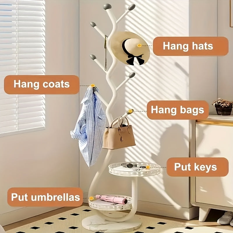 1pc Elegant Freestanding Metal Clothes Rack with Shelf - Multifunctional Vertical Garment Organizer, Mobile Design for Home Organization - Ideal for Coats, Hats, Scarves And More