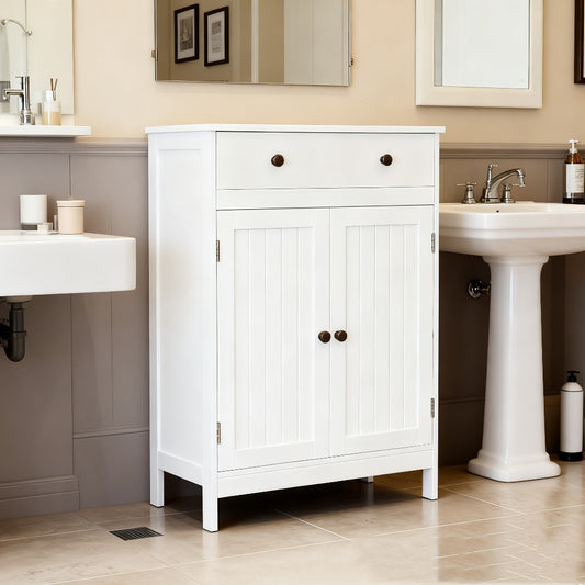 Double Doors Bathroom Cabinet with Drawer - Freestanding -Standing Storage Unit, Wood Doors & Metal Frame, Modern Suitable for Bath/Shower/Small Spaces, Space-Saving with Door and Drawer