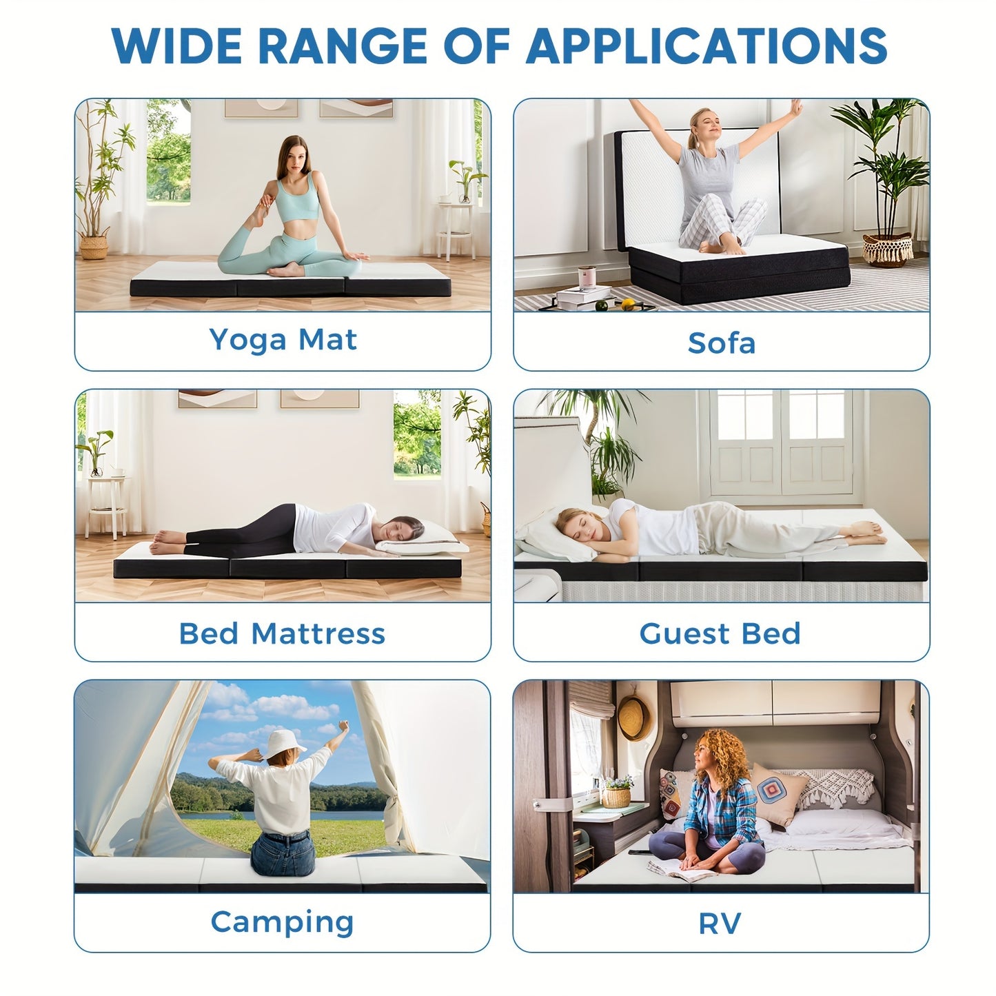 Portable Tri-fold Mattress, Folding Memory Foam Mattress Topper for Camping, Foldable Mattress Topper with Washable Cover, Guest