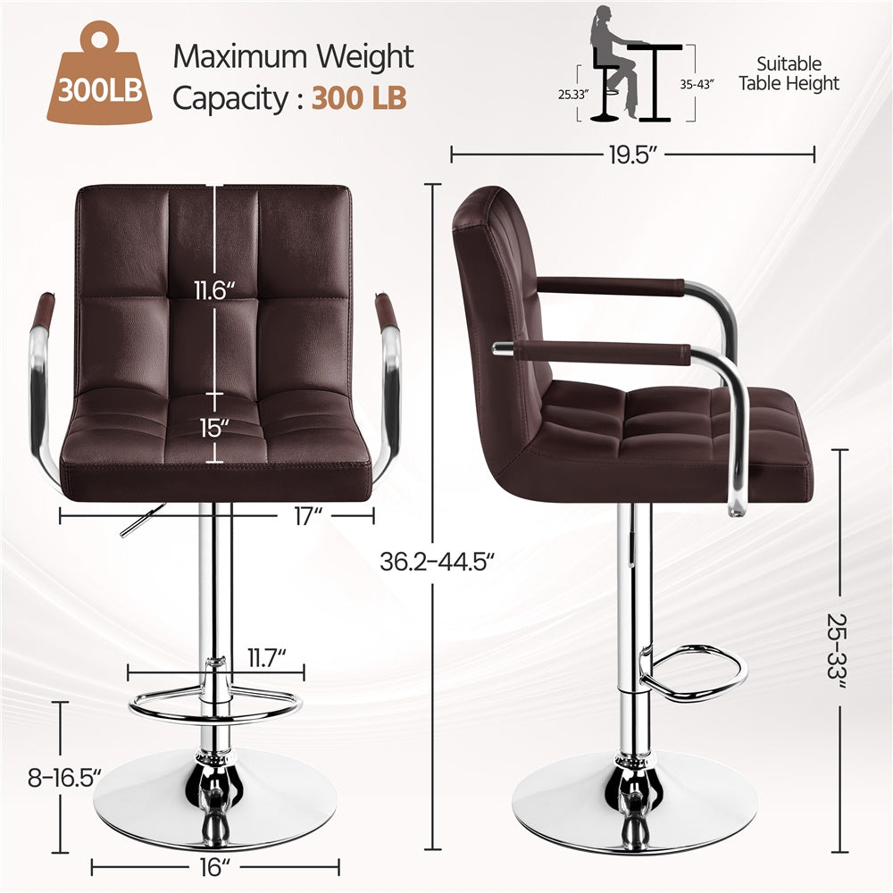 Costoffs 2pcs PU Leather Bar Stools Adjustable Swivel Stools Kitchen Chairs with Large Steel Base, Backrests & Footrest for Dining Room, Kitchen Island, Home Bar Counter, Christmas Gift