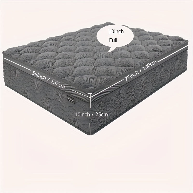 [Hybrid Mattress] 8/10/12 Inch Mattress In Twin, Full, Queen, And King Sizes - Ergonomically Designed, Medium Firm Hybrid Mattress, Offering Luxurious Comfort With Pocket Springs, Grey Quilted Cover, Bed Mattresses