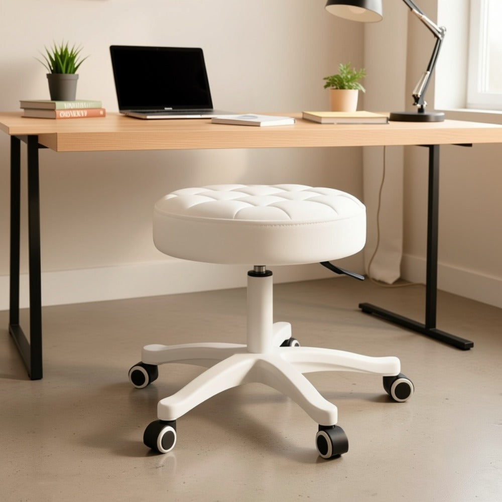 Salon Stool Chair with Super Soft Cushion, 360° Swivel & Height Adjustable – Upgraded Rolling Stool for Salon, Spa, Tattoo, Medical & Home Office, White, Gray, Black