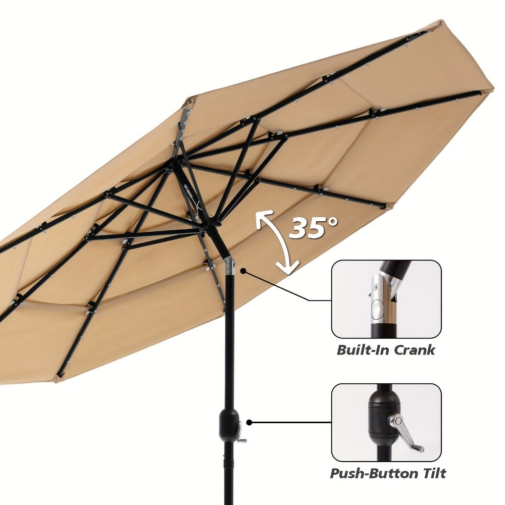 3-Tier Vented Patio Umbrella 9ft 10ft 11ft with 8 Strong Ribs Push-Button Tilt, 180GSM Yarn-Dyed Fabric Market Table Umbrella for Patio Garden Pool Hotel Party – Burgundy & Navy Blue