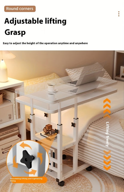 1 Movable Multifunctional Computer Desk, Home Bedroom Bedside Table Computer Desk, Bedroom, Living Room Dormitory, Lazy And Simple Student Writing Desk, Movable And Adjustable Height Laptop Desk, 360 Degree Rotating Wheels, Perfect Birthday Gift.