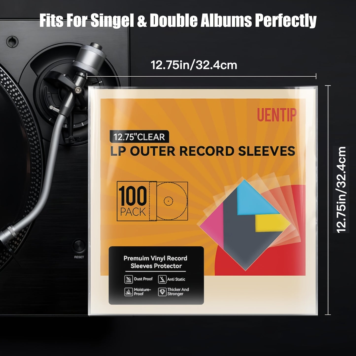 100/50/25pcs 12In LP Crystal Vinyl Record Outer Sleeves for Album Covers - 3 Mil Archival-Grade, 12.75"X12.75", Perfect Fit for Single/Double Lps & Gatefolds
