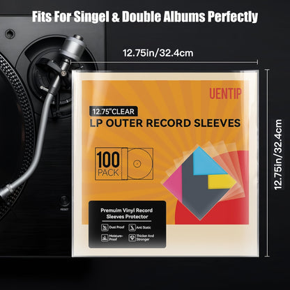 100/50/25pcs 12In LP Crystal Vinyl Record Outer Sleeves for Album Covers - 3 Mil Archival-Grade, 12.75"X12.75", Perfect Fit for Single/Double Lps & Gatefolds