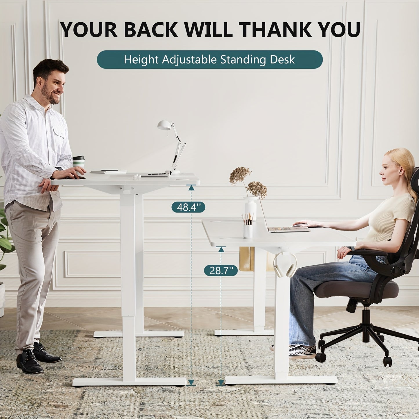 Standing Desk, Adjustable Height Electric Sit-Stand Computer Table, 40×24, 48×24, 55×24, 63×24 Inch Ergonomic Rising Desk for Work, Office, Home, Modern Motorized Lift Gaming Desktop Workstation