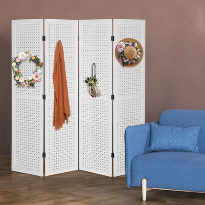 VINGLI Freestanding Pegboard with Support Feet, 5 FT Wood Room Divider Display Board Organizer, Folding Privacy Screen Partition Space Separator for Craft Shows Events Retail