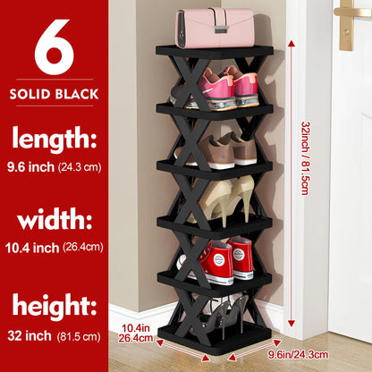 6/9 Tier Narrow Shoe Rack Give Away Shoehorns, Small Vertical Shoe Stand, Space Saving DIY Free Standing Shoes Storage Organizer for Entryway, Closet, Hallway, Easy Assembly and Stable in Structure, White and Green / Black / Blue