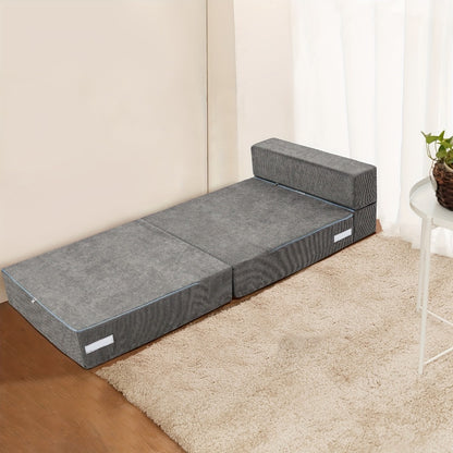 Tri-Fold Folding Mattress Floor Sofa Bed, Portable Memory Foam Sleeping Mat Convertible Couch for Adults Camping Guest, 63"×25.6"×6" - Furn Mivo