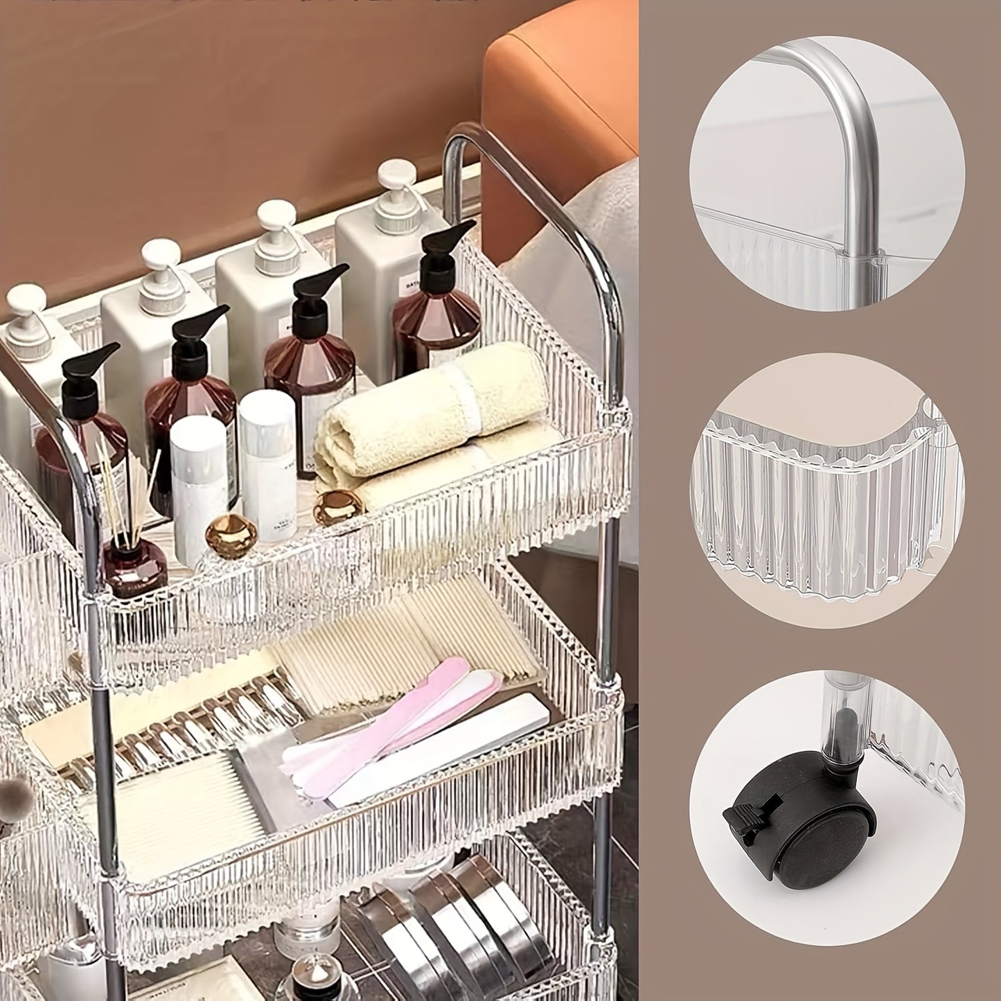 3/4 Tier Rolling Storage Cart with Hanging Storage Boxes, Multifunctional Utility Cart, Acrylic Material & Modern Minimalist Transparent Design, Alloy Frame Handle & 360° Rotating Silent Roller, Snack Cart for Dorm, Bathroom, Bar, Kitchen