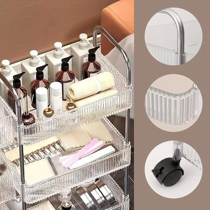 3/4 Tier Rolling Storage Cart with Hanging Storage Boxes, Multifunctional Utility Cart, Acrylic Material & Modern Minimalist Transparent Design, Alloy Frame Handle & 360° Rotating Silent Roller, Snack Cart for Dorm, Bathroom, Bar, Kitchen