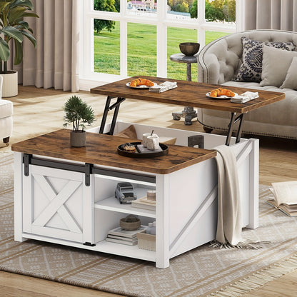 Farmhouse Lift Top Coffee Table with Storage, Square Coffee Table with Large Hidden Storage Compartment And Adjustable Shelves for Living Room, Black/White/Grey/Blue