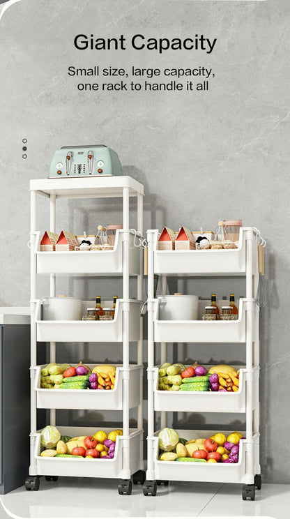 Rolling Cart Organizer, Kitchen Storage Shelf with Lockable Wheels, for Living Room Office Bathroom Garage Narrow Spaces
