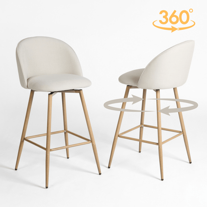 Homy Casa Set Of 1/2/3/4 Upholstered Swivel Counter Stools, 26-Inch, Industrial Style, Beige Fabric Seat with Footrest & Oak-Finish Legs, Ideal for Kitchen Islands Or Dining Areas