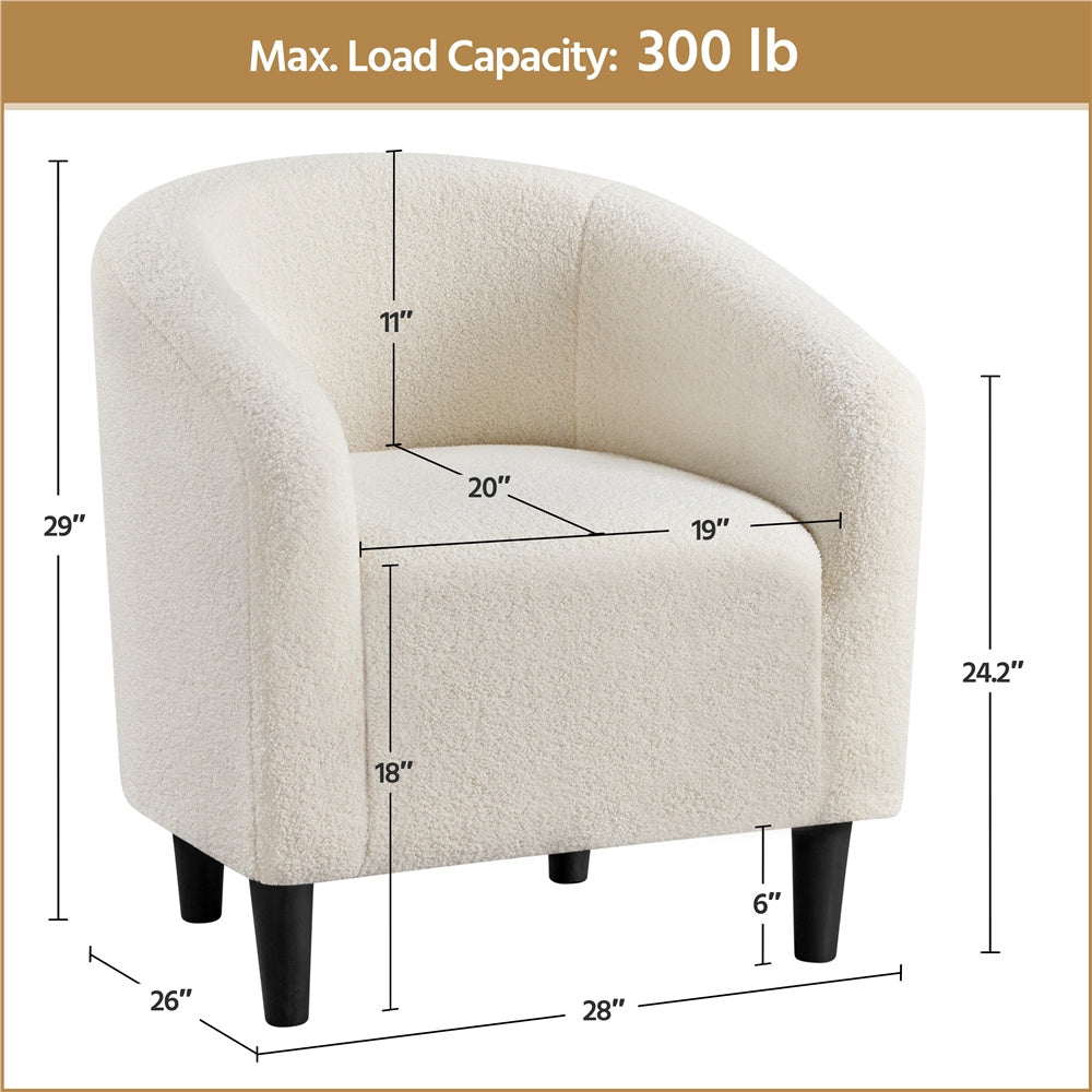 Costoffs Boucle Barrel Accent Chair with Arms, Upholstered Armchair for Living Room, Bedroom, Furniture for Home, Stylish and Comfortable Club Chair for Bedroom, Ivory/Black/Dark Gray/Blue/Yellow