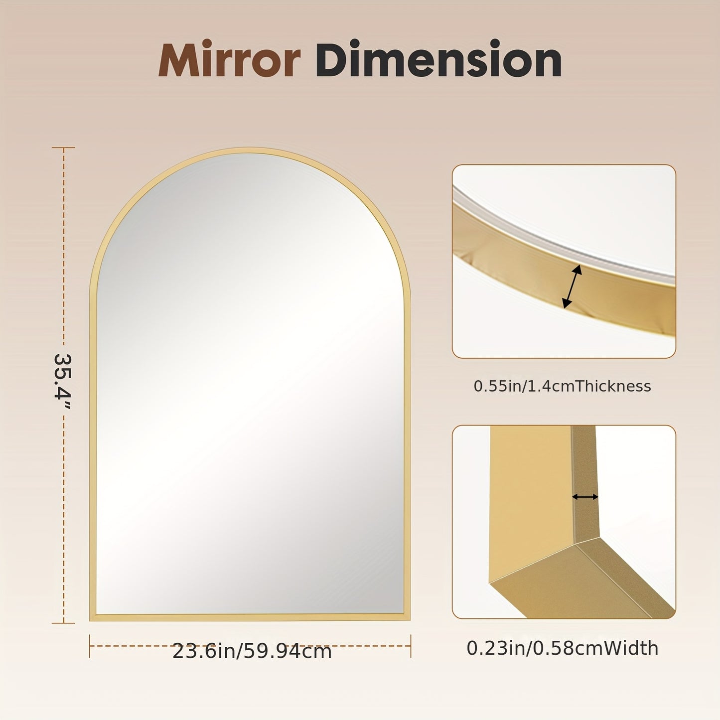 Arch Bathroom Mirror Wall Mounted Shatter-Proof Metal Frame Vanity Mirror Over Sink for Bedroom Living Room Modern Home Decor