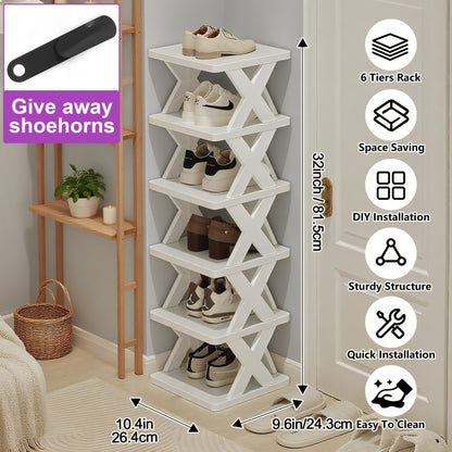 Stackable Shoe Rack 6 or 9 Tier Plastic Vertical Shoe Organizer, Space Saving Shoe Storage Shelf for Entryway Bedroom Hallway Dorm, 10 Color Options