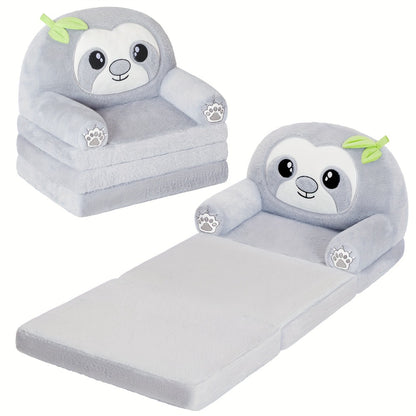 Cute Panda Kids Foldable Sofa Chair, 2-in-1 Plush Animal Lounger with High-Density Foam, Comfortable Children's Reading Couch for Bedroom Decor, Perfect Birthday & Holiday Gift