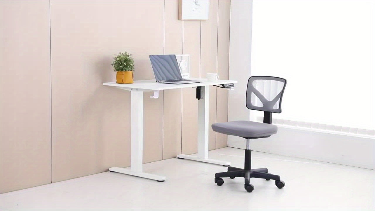 Low-Back Mesh Armless Office Chair, Swivel Rolling Computer Chair No Arms with Lumbar Support Game Computer Desk with Storage, Home Office Modern Simple Style PC Table for Youth Student Adult