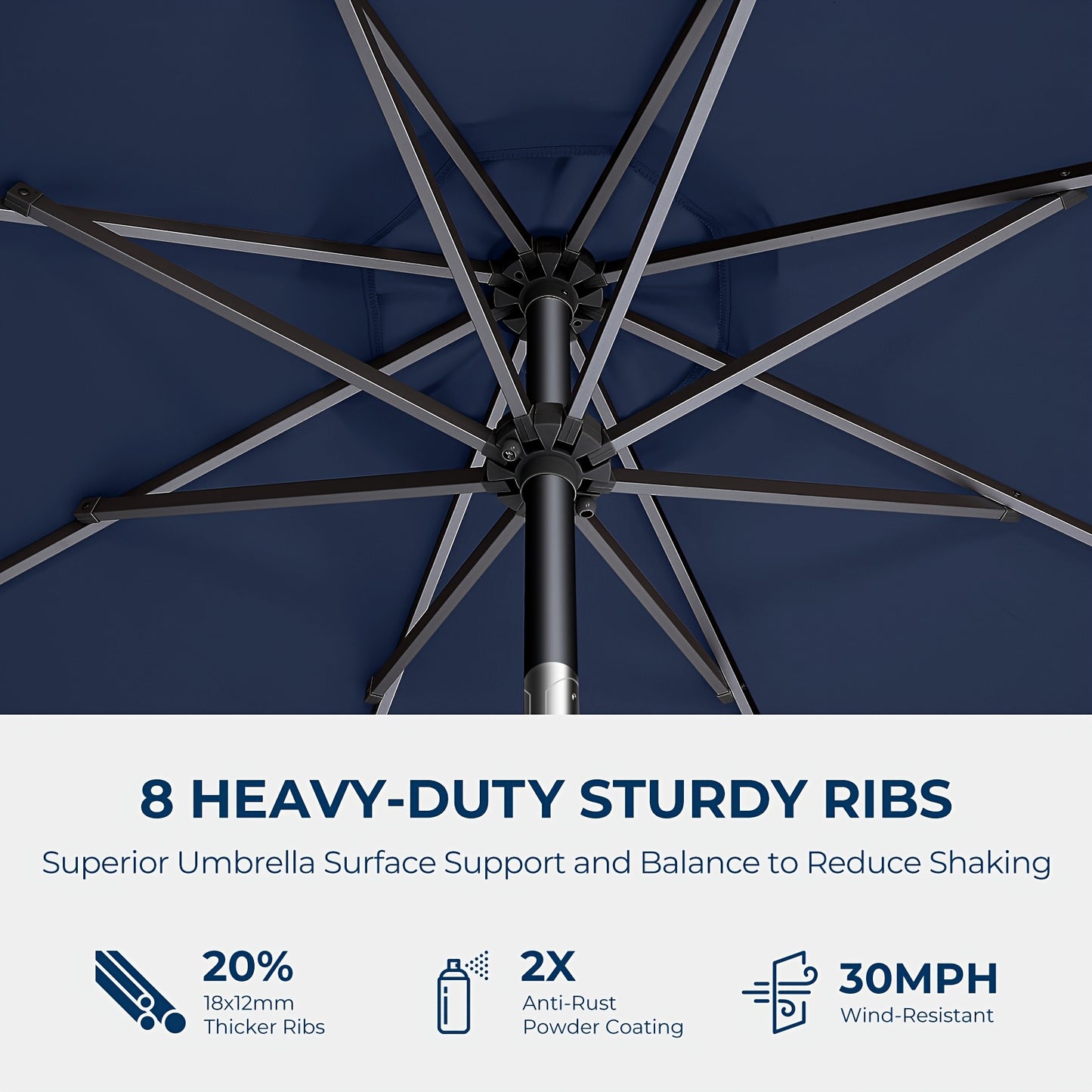 10ft Solar Patio Umbrella, With 32 LED Lights, Outdoor Market Table Umbrella, With Tiltable Buttons, UPF50 UV Protection, Heavy-Duty 8 Umbrella Bone Structure For Garden, Poolside, Decks, Backyards