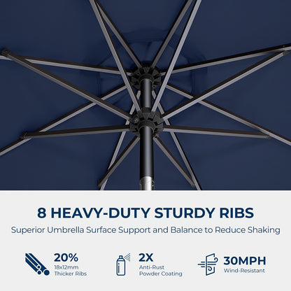 10ft Solar Patio Umbrella, With 32 LED Lights, Outdoor Market Table Umbrella, With Tiltable Buttons, UPF50 UV Protection, Heavy-Duty 8 Umbrella Bone Structure For Garden, Poolside, Decks, Backyards