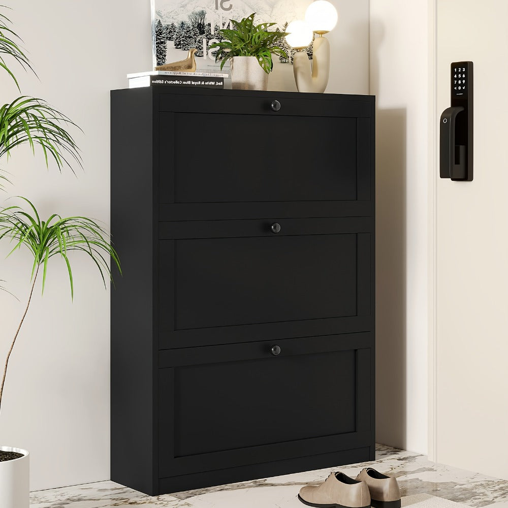 Shoe Cabinet with Flip Drawers & Adjustable Shelf | Narrow Entryway Shoe Storage Cabinet, Freestanding Hidden Shoe Organizer, 2 3 or 4 Drawer Options, White or Black, Space-Saving Hallway Furniture