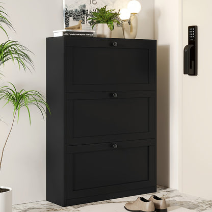 Shoe Cabinet with Flip Drawers & Adjustable Shelf | Narrow Entryway Shoe Storage Cabinet, Freestanding Hidden Shoe Organizer, 2 3 or 4 Drawer Options, White or Black, Space-Saving Hallway Furniture