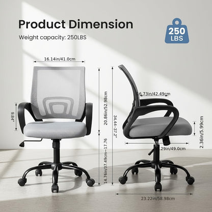 Office Chair with Lumbar Support & Rocking Mode – Height Adjustable Fixed Armrest Swivel Desk Chair for Computer, Gaming, Conference & Meeting Room, 7 Colors, Single or Pair