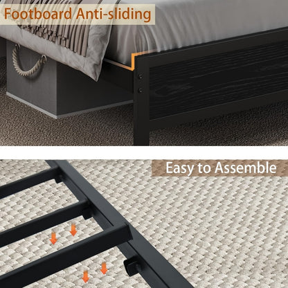 Bed Frame with Storage Headboard LED Lights and Charging Station Twin Full Queen King Heavy Duty Metal Slatted Base No Box Spring White Grey Cream