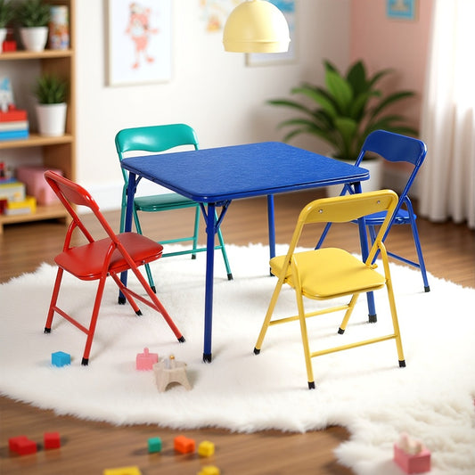 Colorful Folding Table And Chair Set - Lightweight, Compact, And Easy to Store, Perfect for Playrooms, Study Corners, Art, And Creative Play - Durable Design with Bright Colors to Spark Imagination for Children (5pcs)