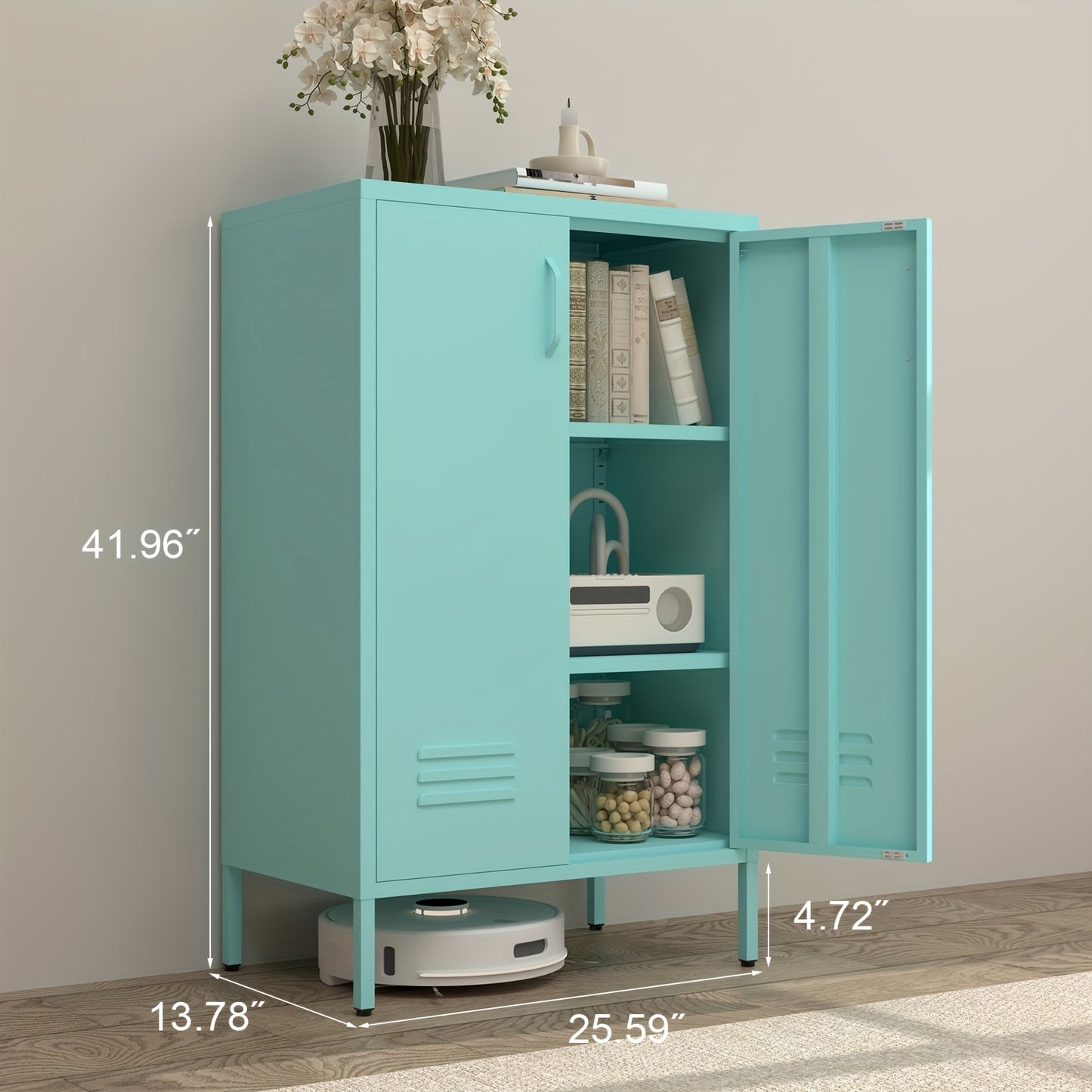 Metal Locker Storage Cabinet, Black Accent, Pantry Cabinet with Doors, Locker for Living Room, Kitchen, Office