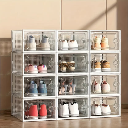 Transparent Shoe Boxes with Lid Stackable Foldable Clear Shoe Storage Organizer Set 6 12 24 Pcs Space Saving Plastic Shoe Containers for Closet Bedroom Entryway Dorm
