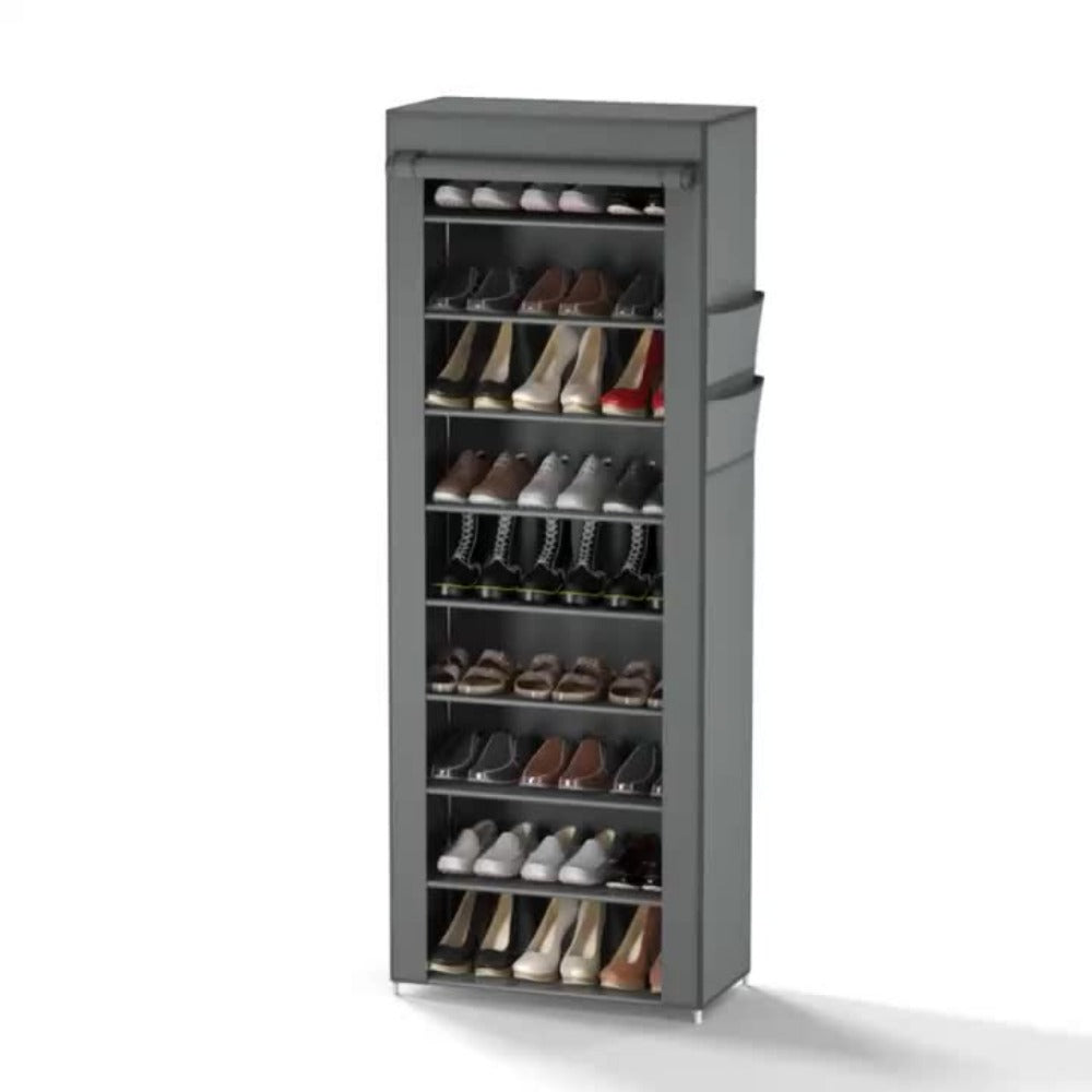 Portable Shoe Cabinet with Roller Shutter Door 7 & 9 Layer Non-Woven Cover, Shoe Organizer for 27-35 Pairs Sneakers Heels Boots, Easy Assembly Entryway Closet Storage, Gray