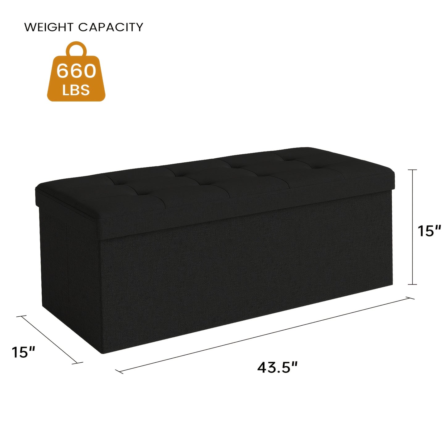 Leather Or Linen Ottoman Storage Bench, 3 Sizes 30', 31.5" And 43.5" Wide, Comfy Padded Seat, 500 Pound Capacity, Available In Black, Light Grey, And Dark Grey