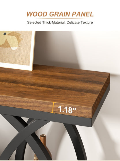 Console Table 39 Inch with 4-Tier Storage Shelves, Narrow Entryway Sofa Table Wood & Metal Frame for Hallway, Living Room & Small Spaces