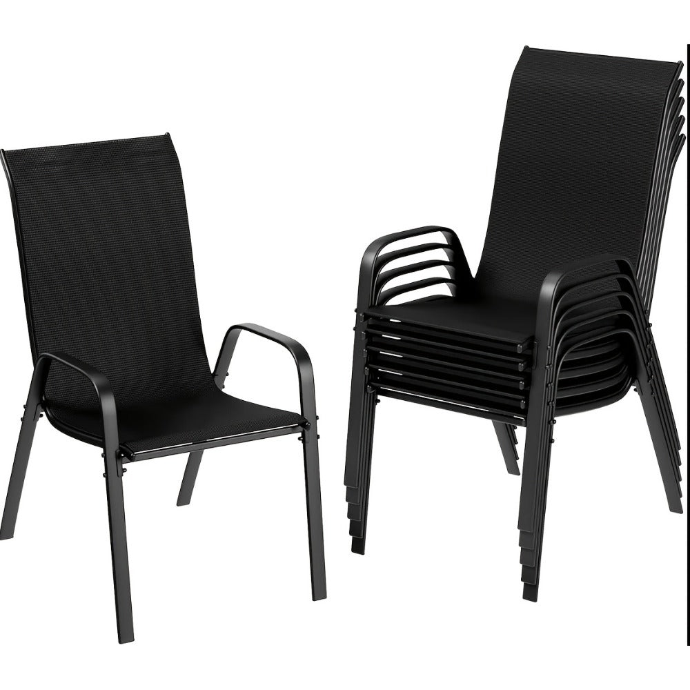 Stackable Patio Dining Chairs Set with Armrests Heavy Duty Breathable Textilene Outdoor Chairs Reinforced Iron Feet 330 LBS Capacity for Garden Lawn Backyard 4 6 8 Pack