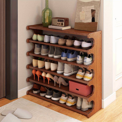 5Th/ 6Th Floor Desktop Storage Rack, Shoe Storage Rack, Space-Saving Multi-Layer Independent Design, Wood Grain End, Easy to Assemble Self-Standing Three-Dimensional Shoe Cabinet, Suitable for Dormitory And Entrance, Brown Standing Storage Rack
