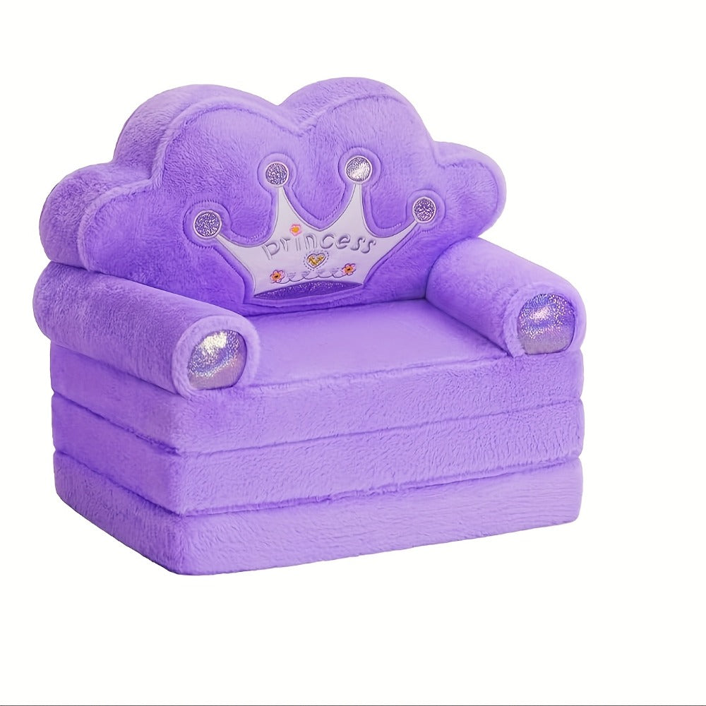 Foldable Kids Sofa Chair, 2-In-1 Toddler Couch Lounger, Luxury Bronzing Faux Rabbit Fur Plush Memory Foam Sofa with Pillow, Machine Washable Cover, Nursery Playroom Seating, Ideal Birthday Gift