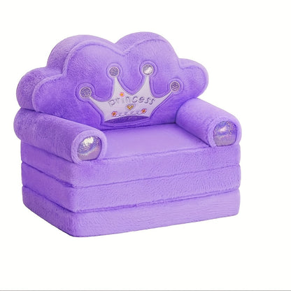 Foldable Kids Sofa Chair, 2-In-1 Toddler Couch Lounger, Luxury Bronzing Faux Rabbit Fur Plush Memory Foam Sofa with Pillow, Machine Washable Cover, Nursery Playroom Seating, Ideal Birthday Gift