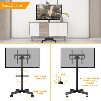 5Rcom Mobile Rolling TV Cart with Locking Wheels for 23-60 LCD LED Flat Screen/Curved Screen TVs with Max VESA 400x400mm, Adjustable Rolling Portable Floor Stand TV Trolley Holds up to 88lbs