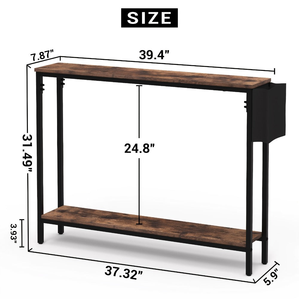 Console Table 39.4 Inch Rustic Brown, Entryway Sofa Table with Storage Shelf, Solid Wood and Engineered Wood Hallway Table for Living Room Bedroom Office