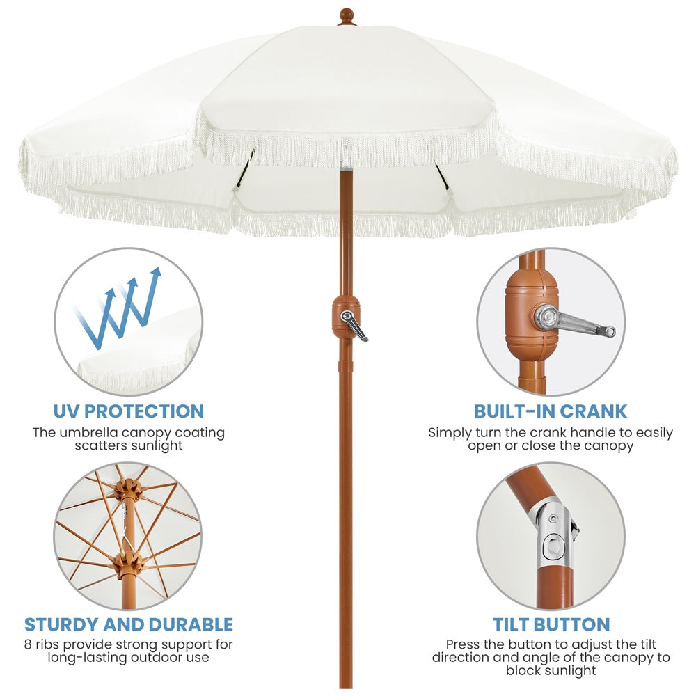 Costoffs 7.5ft/9ft Golf Umbrella with Tassels, Fringe Portable Beach Umbrella, Umbrella Outdoor Patio with Crank Operating Mechanism, Tilting Aluminum Pole, Fiberglass Ribs For Garden, Pool