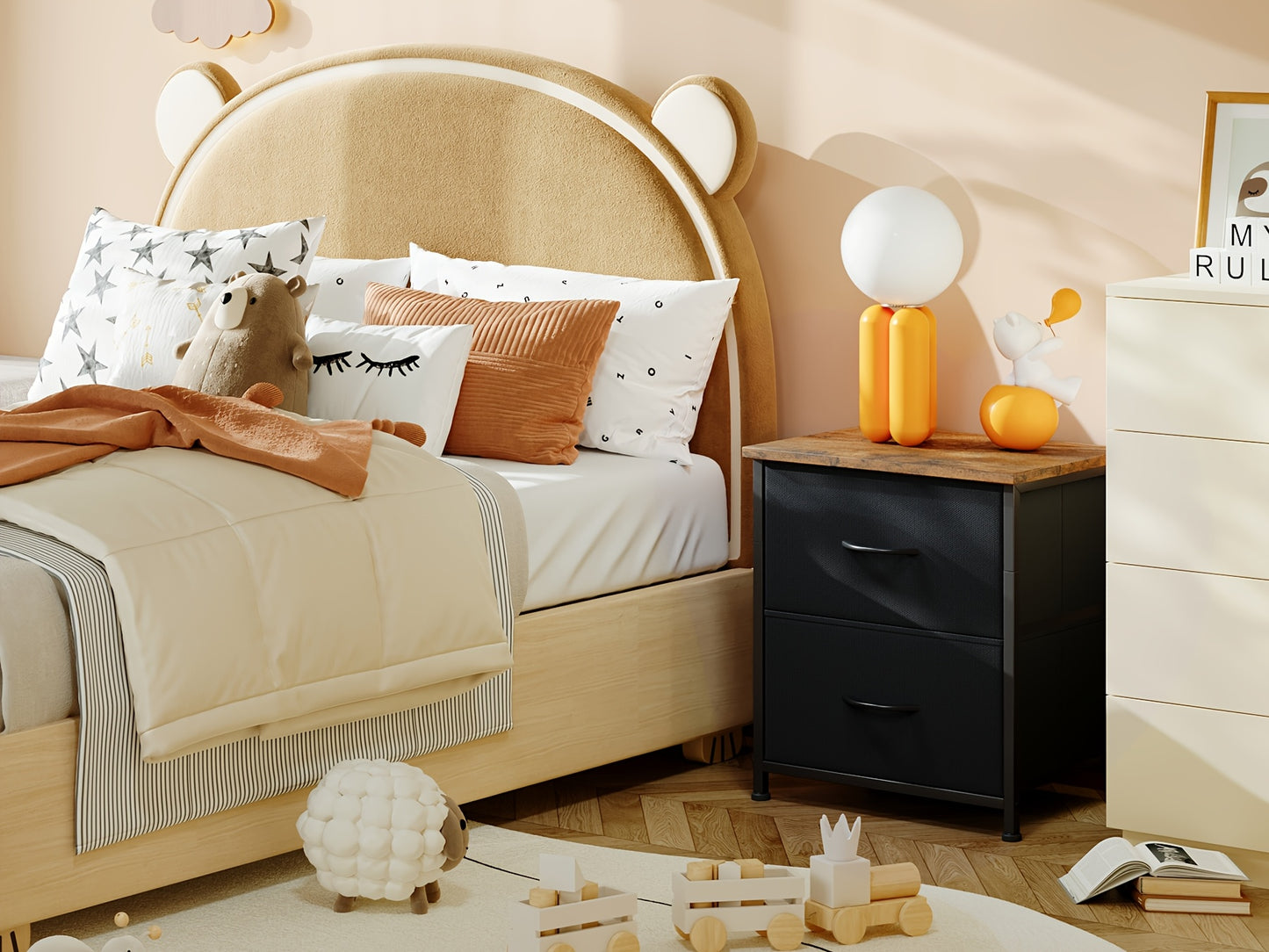 EUNOS Nightstand, Small Dresser for Bedroom with 2 Drawers, Bedside Table Night Stand End Table with Fabric Bins for Bedroom Closet Dorm Guest Room