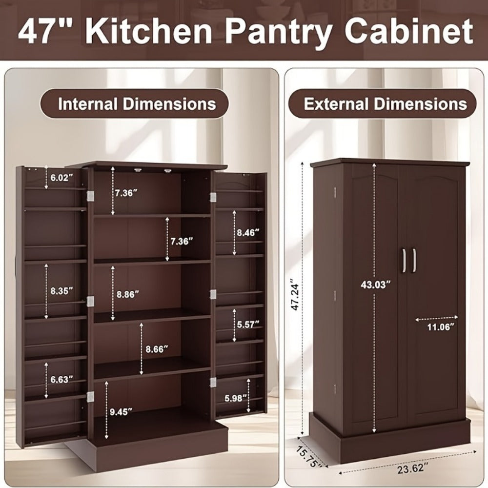 Kitchen Pantry Cabinet 47 Inch with Drawer Adjustable Shelves Buffet Sideboard Cupboard Storage Cabinet for Kitchen Living Room White Black Brown Grey