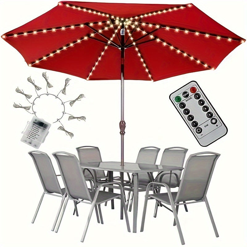 1pc, 116 LED Patio Umbrella Light With Remote Control, Brightness Adjustable, Timed Light With Remote Control, Battery-Powered, Brightness Pole Cordless Lights For 8 Lighting Modes, For Tent Camping Outdoor Garden Beach Party Holiday Christmas Decor