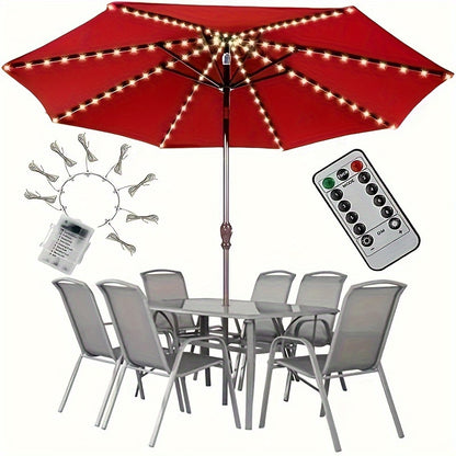 1pc, 116 LED Patio Umbrella Light With Remote Control, Brightness Adjustable, Timed Light With Remote Control, Battery-Powered, Brightness Pole Cordless Lights For 8 Lighting Modes, For Tent Camping Outdoor Garden Beach Party Holiday Christmas Decor