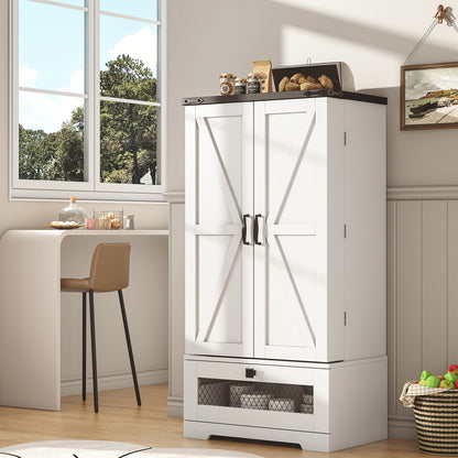 47 Inches Pantry Cabinet Cupboard with Drawer, Kitchen Pantry Storage Cabinet with Adjustable Shelves, Kitchen Organizer And Storage, White Buffet Cupboards Sideboard for Kitchen, Dining Room